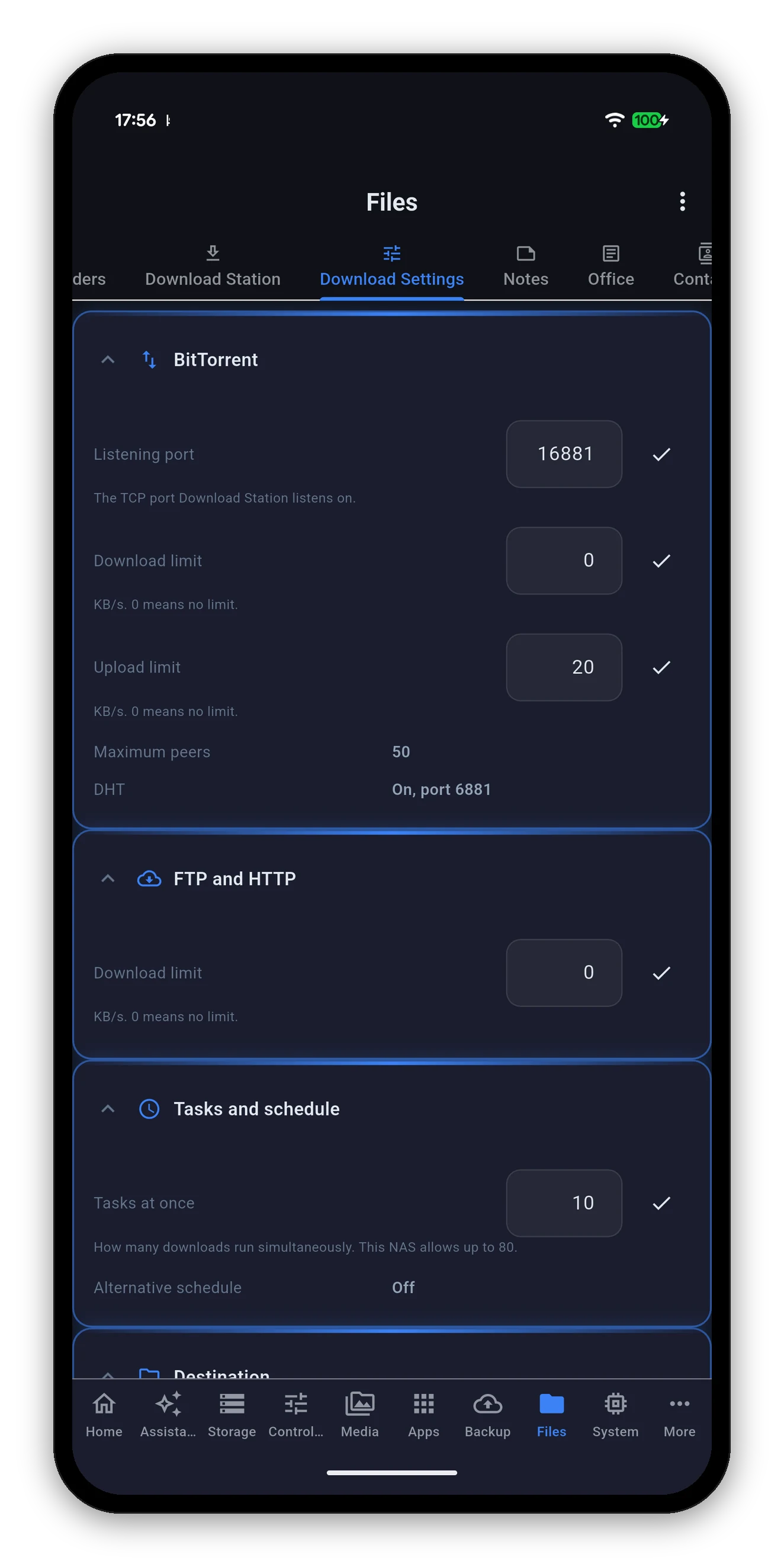 Download Station settings read back from the NAS