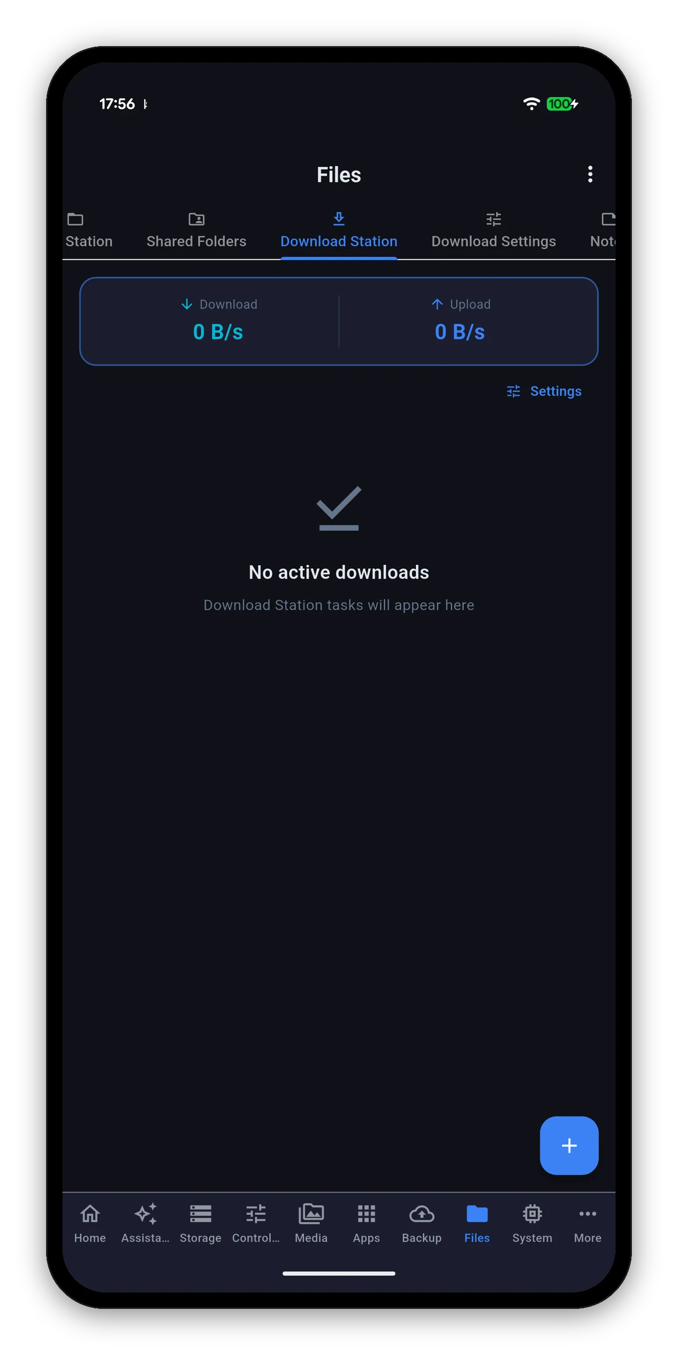 Download Station with the speed header and no active downloads