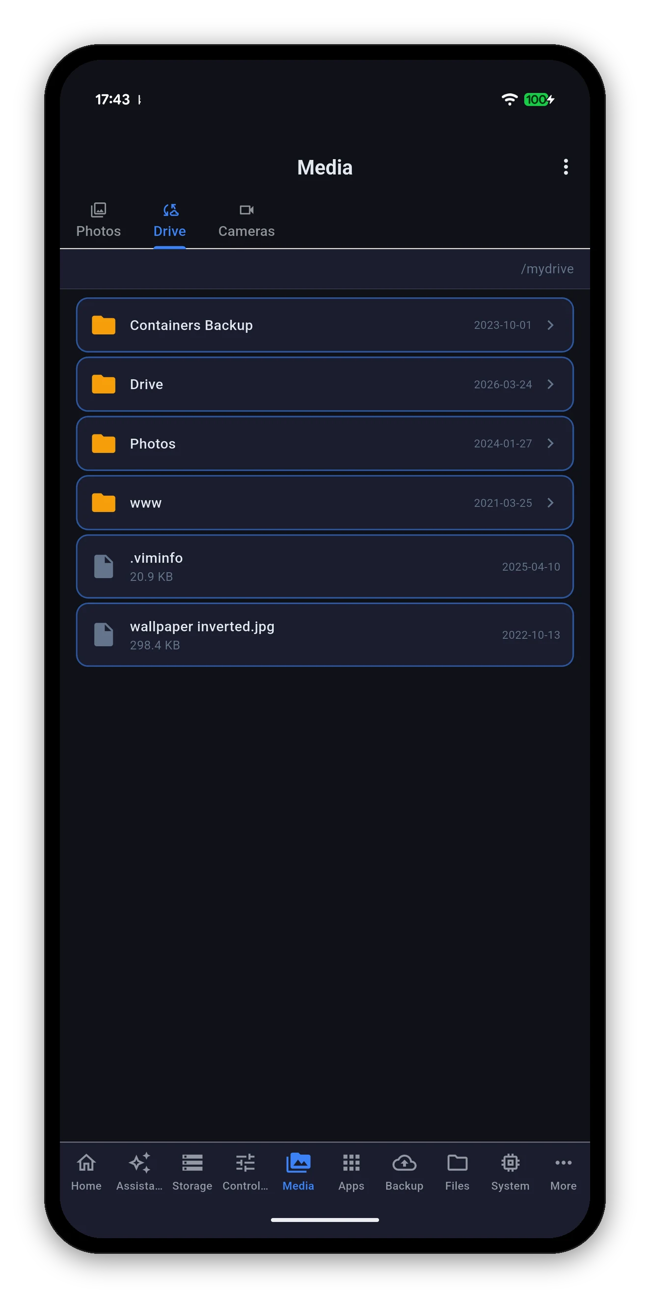 Synology Drive browsing personal drive folders and files