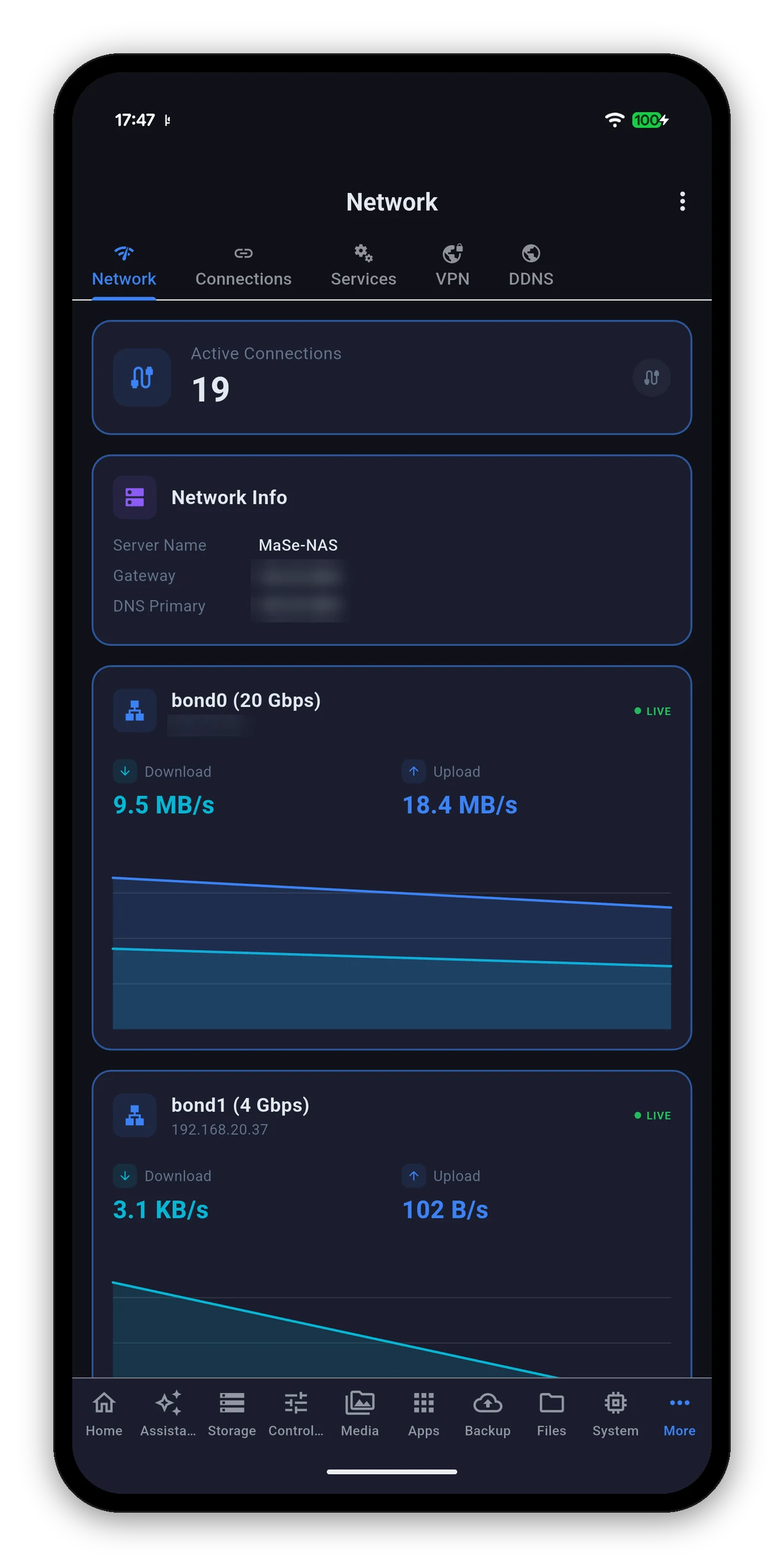 Live network throughput per interface