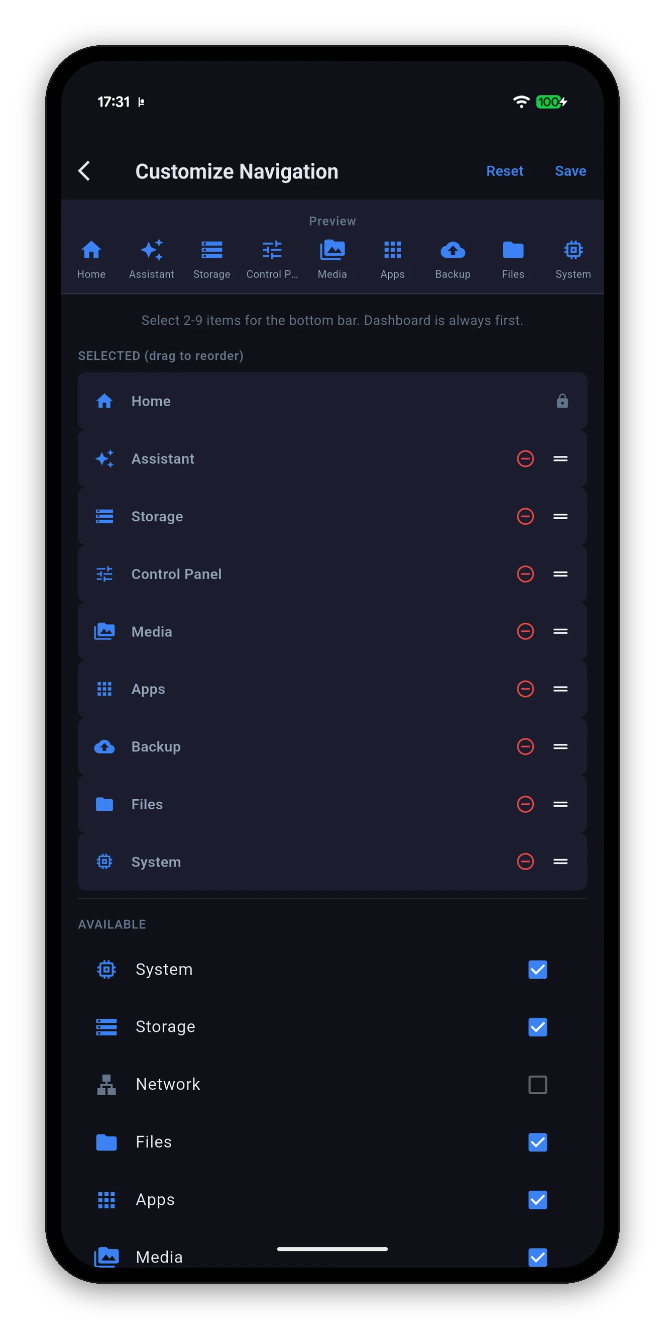 Customize Navigation with a live preview of the bottom bar