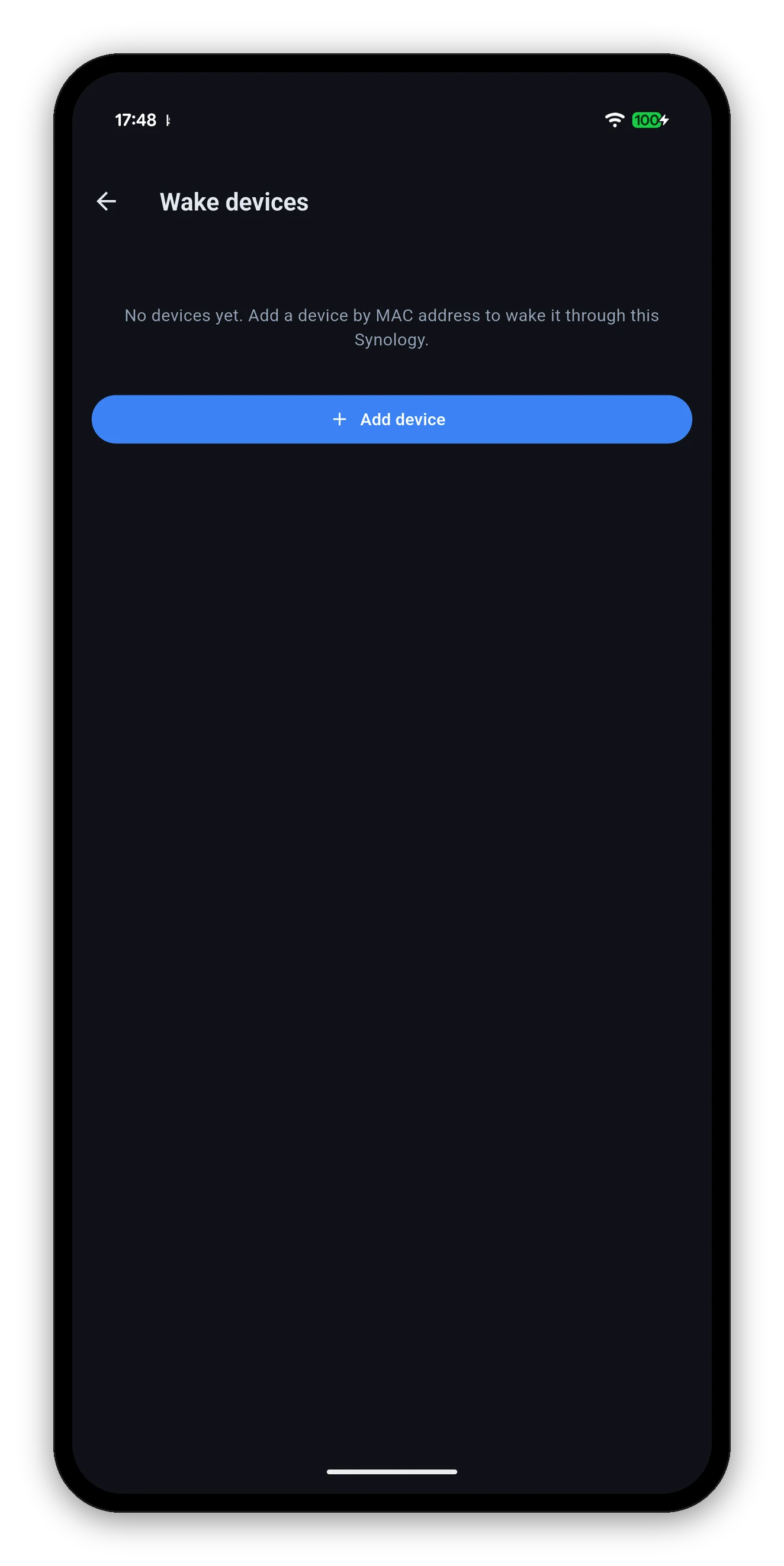 The Wake devices screen